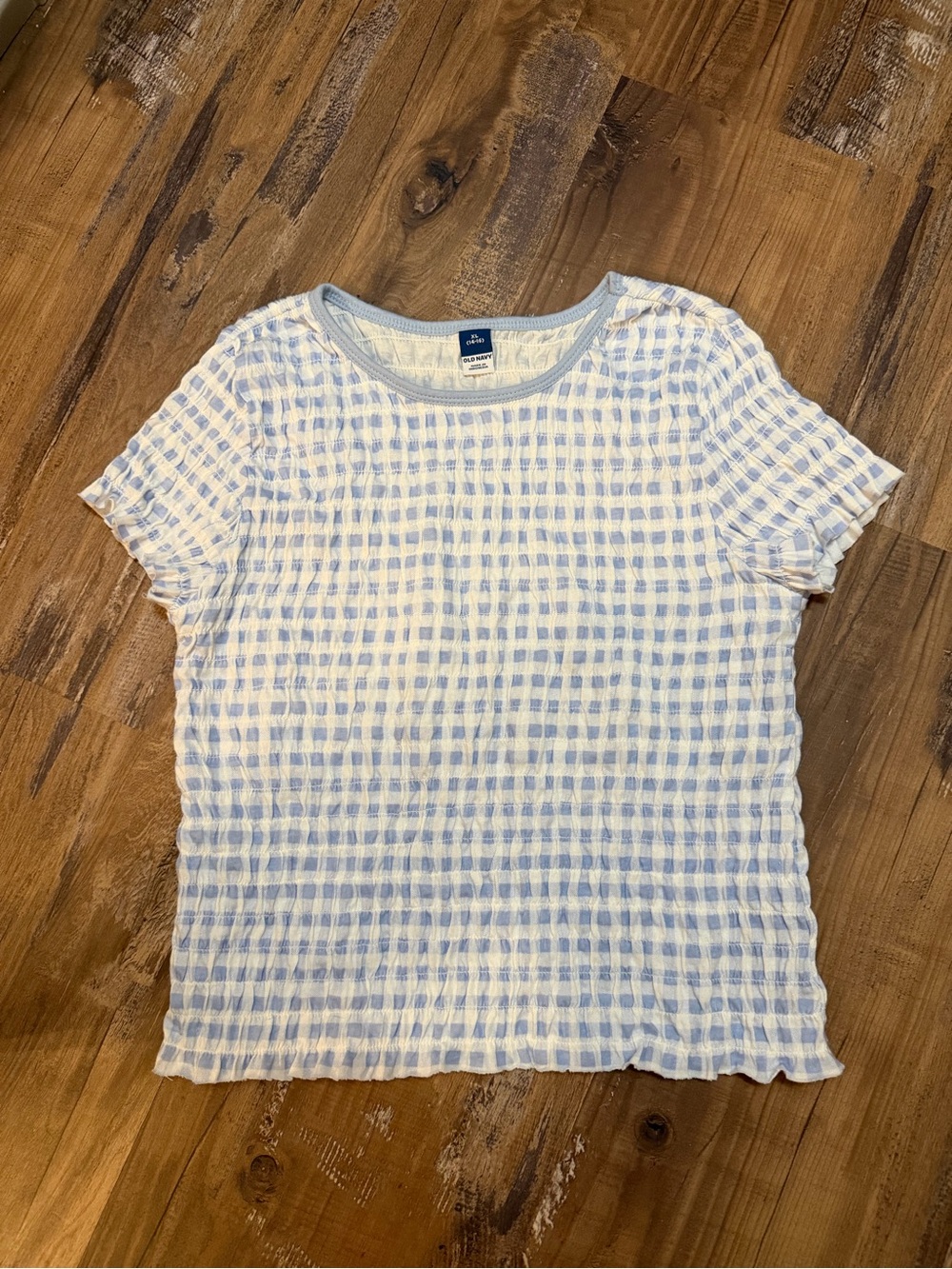 Old Navy Blue and White Check Short Sleeve Tee - Kids